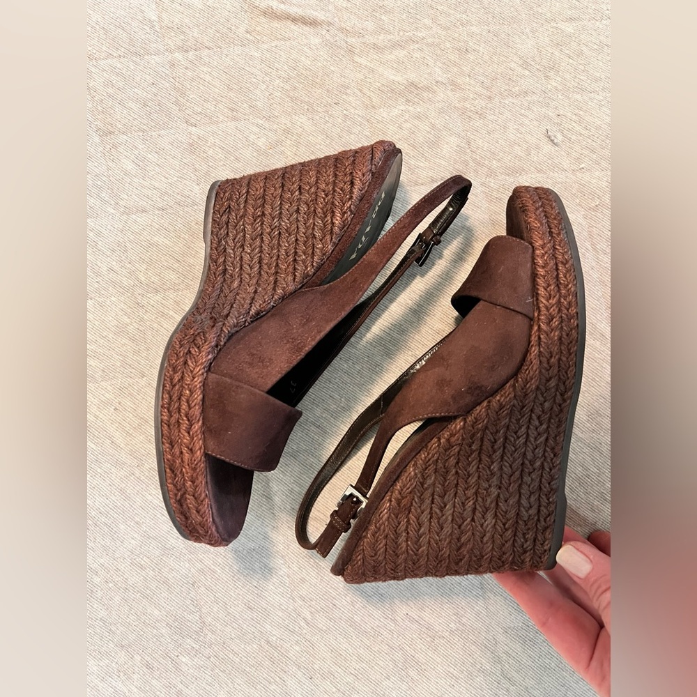 PRADA EU 37 US 7 Brown Suede Sling Back Espadrille Wedge Shoes Orig $1150 - Picture 9 of 11